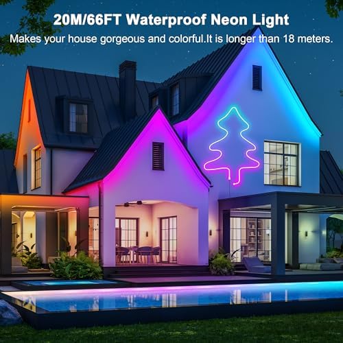 Cozylady 66Ft (33Ft * 2 Rolls) RGB LED Neon Rope Lights for Bedroom, 20m LED Strip Lamp with Double Sided Adhesive Tape, App/Remote Control DIY Lights Decorate the Outdoor and Indoor of Your Home - Image 2