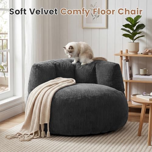MASVIS Bean Bag Chair,3ft Memory Foam Bean Bag Chair for Adults Kids Teens,Soft Velvet Comfy Floor Chair with Supportive Backrest,Lazy Sofa Lounge Chair for Living Room Game Room,Portable Sofa,Grey - Image 4