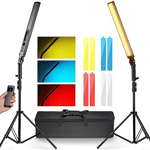 NEEWER Upgraded LED Video Light Stick & 2.4G Remote Kit, 2 Pack Handheld Dimmable 3200K~5600K CRI97+ Video Lighting with Stands/Filters/Bag for YouTube Video Recording Photography Gaming, BH20B Black by Neewer