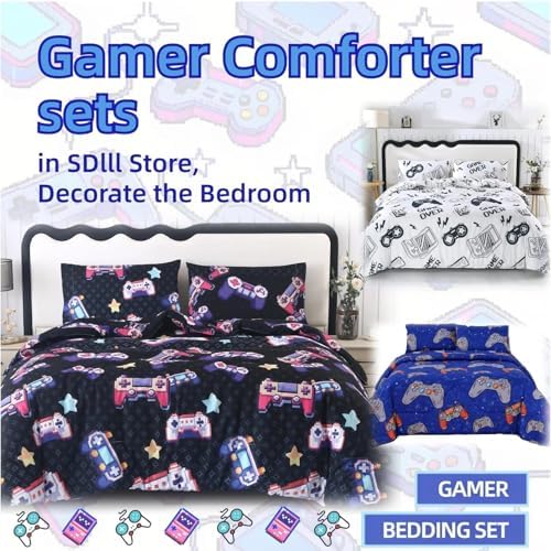 SDIII 4 Pieces Blue Gamer Sheets Twin Size Bed Set, Soft Microfiber Gaming Bed Sheet, Games Console Twin Sheets Set for Boys Kids - Image 5