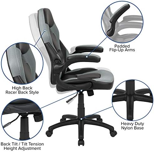 Flash Furniture X10 Gaming Chair Racing Office Ergonomic Computer PC Adjustable Swivel Chair with Flip-up Arms, Gray/Black LeatherSoft | Ergonomic, Flip-up Arms, Height Adjustable, Racing Style - Image 4