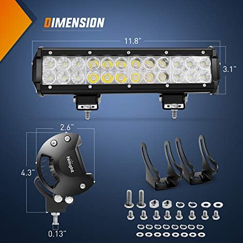 Nilight - ZH084 LED Light Bar 12Inch 72W Spot Flood Combo LED Off Road Lights 12V 5Pin Rocker Switch Wiring Harness Kit- One Lead, 2 Years Warranty - Image 2