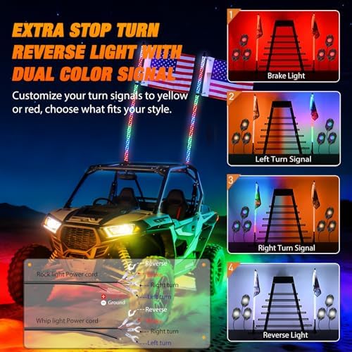 Nilight RGB LED Whip Light 2PCS 3FT with 6 Rock Lights Combo - Image 3