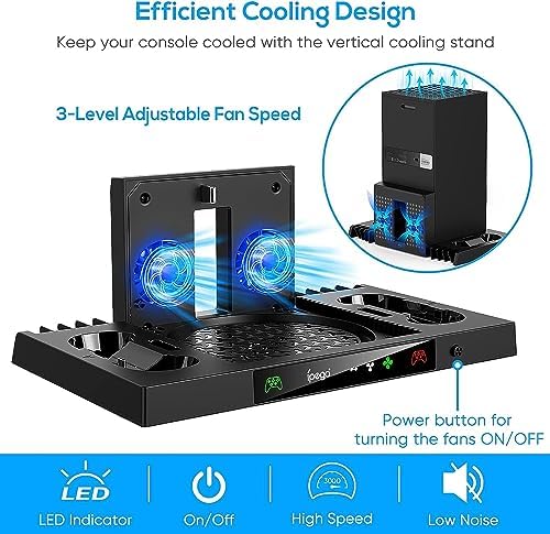 Sgelectronix Upgraded Vertical Cooling Stand for Xbox Series X with Controller Charger Station Dock, Dual Suction Cooler Fan System Stand Accessories with 8 Game Storage Organizer, Headset Hanger - Image 3