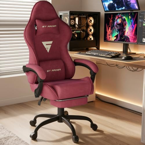 Ferghana Ergonomic Velvet Gaming Chair with Massage, Footrest & Reclining High Back, Racing Style Computer Desk Chair for Adults, Home Office Use, Red - Image 2
