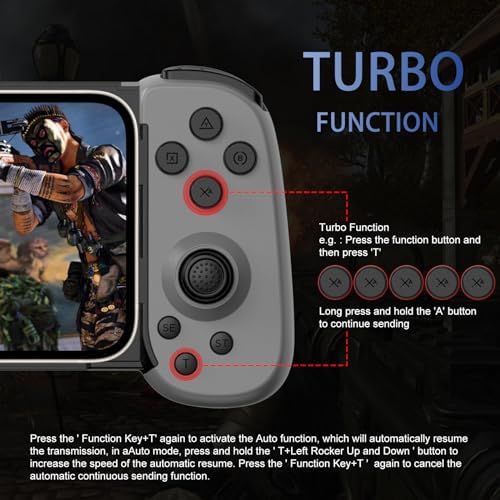Wireless Controller for iPhone/Android/PC/iPad/Tablet/APPL Arcade MFi Games/Switch/PS4, Support Streaming on PS5/Xbox/PC Console, Cloud Gaming Gamepad Joystick - Turbo/6-Axis Gyro/Dual Motors -Grey - Image 3