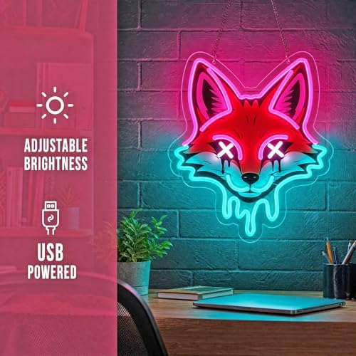 Cyberpunk Fox Neon Sign, Pink & Ice Blue LED Light for Wall Decor - Image 5