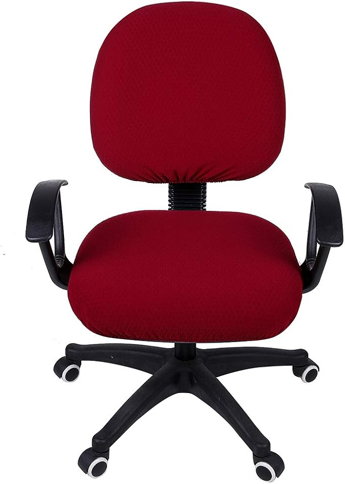 Smiry Office Computer Chair Covers for Desk Rotating Chair Protector | Stretch Jacquard Removable Washable Universal Slipcovers, Seat + Backrest Cover, Wine Red - Image 2