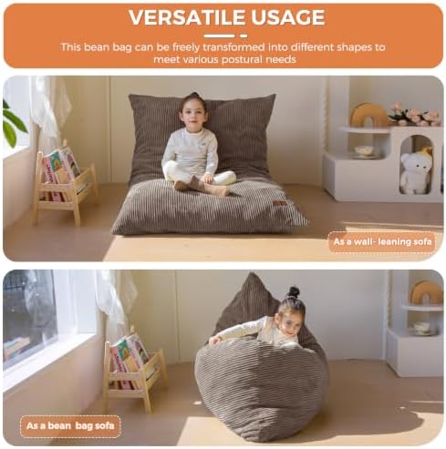 MAXYOYO 3 in 1 Kids Bean Bag Chair, Comfy Floor Sofa with Removed Cover | Convertible Chair Folds from Bean Bag to Lounger, Floor Couch with High-Density Foam Filling, Floor Sofa for Gaming, Brown - Image 3