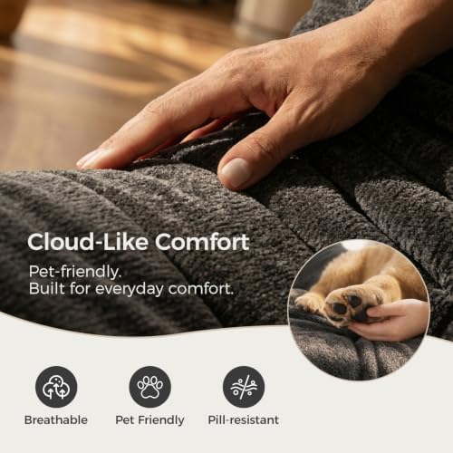 Sytopia Loveseat Chenille Bean Bag Chair for Adults, Oversized 40D Memory Foam Floor Sofa, Giant Deep Seat Gaming Reading Nook, No Assembly Required, Black Onyx - Image 3