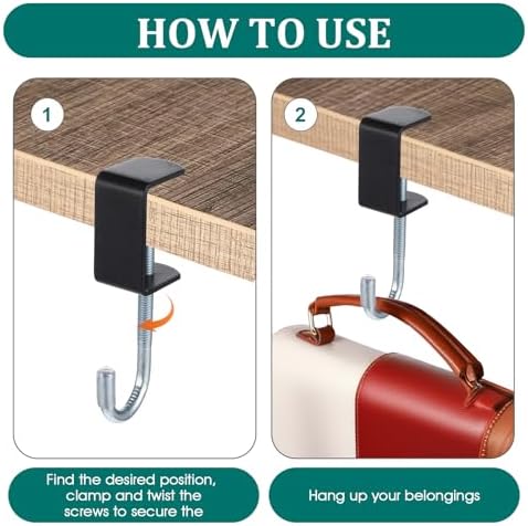 cobee Clamp-On Under Desk Hooks, Desk Mount Hanging Bag Holder Metal Hook - Image 7