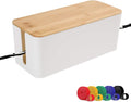 PowerKing Cable Management Boxes Organizer, Bamboo Lid, Large Storage Wires Keeper Holder for Desk, TV, Computer, USB Hub, System to Cover and Hide & Power Strips & Cords (Ice White) by PowerKing