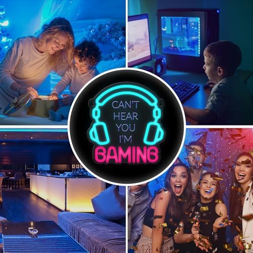 YuanDian Gaming Headset Neon Sign, Can't Hear You I'm Gaming LED Neon Lights for Game Room Wall Decor for Boys Men Teen Gamers - Image 5