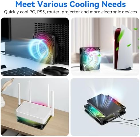 ELUTENG USB Computer Cooling Fan with 7 Color RGB Lighting, 3 Speed Controller 1100/1300/1500 RPM Small Exhaust Fan High Airflow Cooling Fan for Router Modem Receiver DVR PlayStation Xbox TV Box - Image 6
