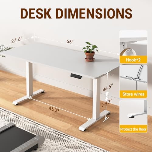 Veken 63×27.6 Inch Large Electric Standing Desk, Gaming Table, White - Image 2