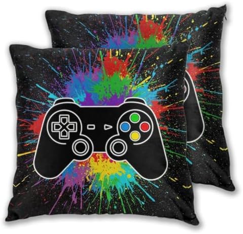 Gamer Gaming Lover Gift Pillowcase Set of 2 Game Joystick Throw Pillow Covers Shells for Couch Office Bedroom Home Decoration, 18"X18" by Abucaky