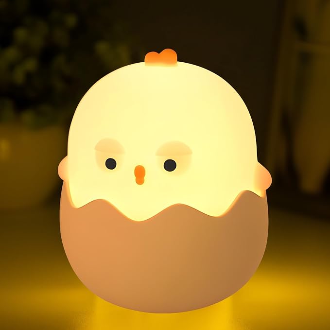 Easter Chick Egg Night Light - Dimmable 7-Color LED Nursery Lamp for Babies, Soft Silicone Touch Eggshell Decor for Easter Basket, Bedroom & Kids Room, Easter Gifts & Birthday Presents by HPYDIY