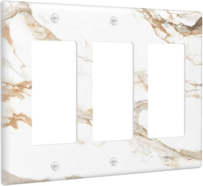 Decorative Outlet Covers Abstract Luxury White Gold Marble 3 Gang Gfci Wall Plate Triple Rocker Light Switch Covers Electrical Receptacle Switchplate Plug Faceplate for Bedroom Decor - Image 2