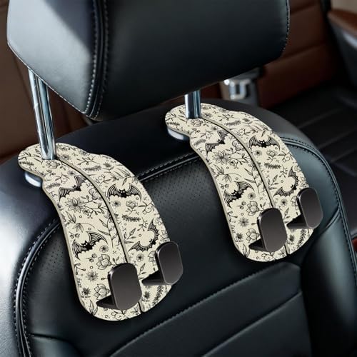 Blusabaca 2PCS Car Seat Headrest Hooks, Purses Bags Holder, Goth Bats by Blusabaca