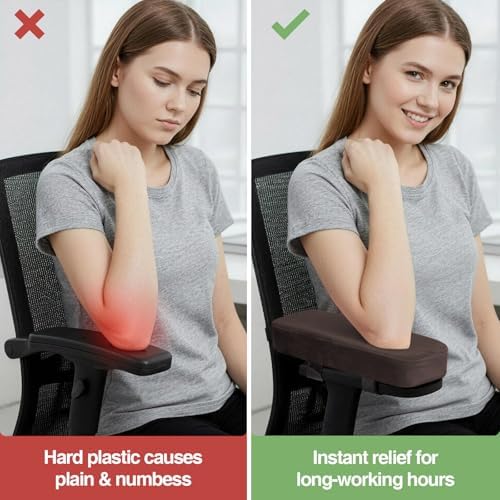 Smiry Memory Foam Office Chair Armrest Pads, Non-Slip Armrest Cushion | Ergonomic Arm Rest Pads with Adjustable Buckles and Straps, Elbow Relief for Desk, Gaming & Wheelchair, Chocolate, Set of 2 - Image 5