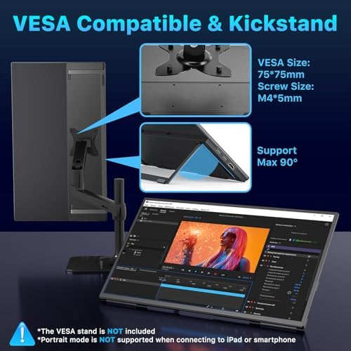 Upperizon Portable Monitor 21.5 inch FHD 110% sRGB 120Hz IPS HDR HDMI USB-C Travel Monitor for Laptop MacBook PC Surface PS5 Xbox, Large External Display with Kickstand & Speakers, VESA Compatible - Image 5