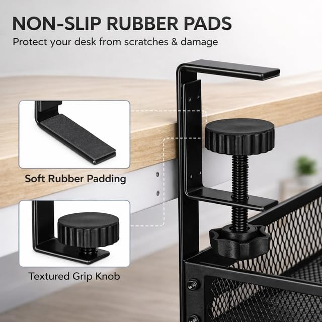 Expandable Under Desk Cable Management Tray, Expandable 15.7”–27.6”, No Drill Metal Cable Organizer with Clamp Mount for Standing Desk, Office & Home Desk (Black - Image 7