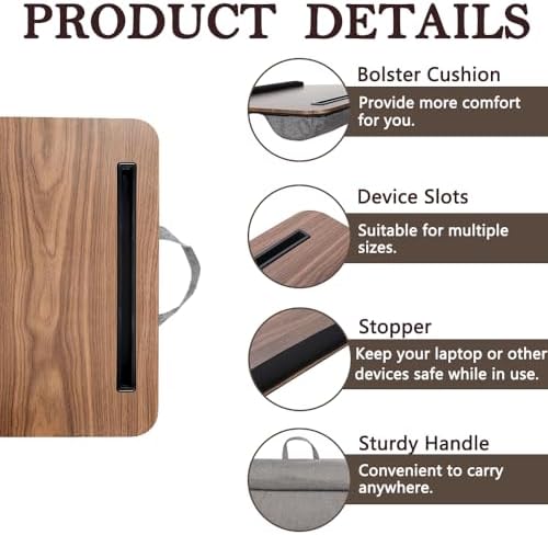 Portable Laptop Desk Fits Up to 16“ Laptops, with Tablet Slot, Built-in Cushion, Great for Home & Office,Lap Desk with Cushion (Brown with Wrist Rest, Medium) - Image 5