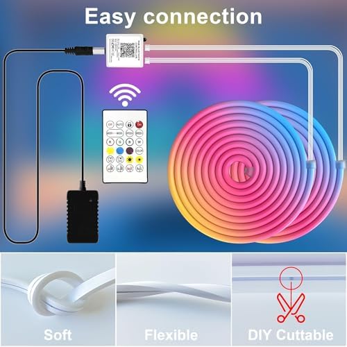 Cozylady 12M(2 Roll 6M) RGB Neon Lights LED Rope Light,40ft Waterproof Bluetooth APP Remote Control Music Sync Strip Light,24V Flexible DIY Silicone Light for Bedroom Home Indoor Outdoor Decor(40ft) - Image 2