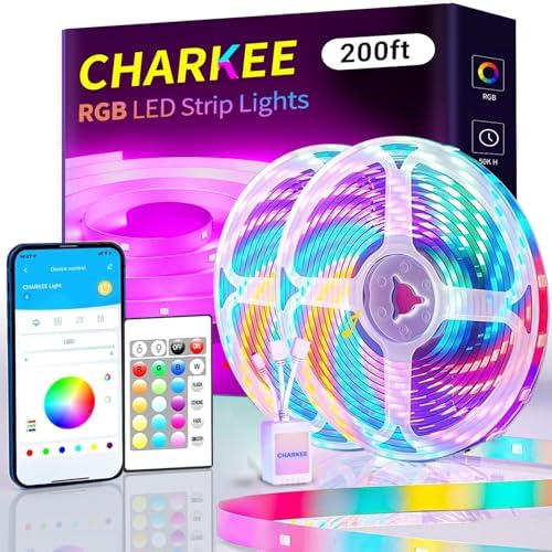 CHARKEE LED Strip Lights 200ft (2 Rolls of 100ft). 24V 5050 Ultra Long Super Bright Smart Light Strips with APP Control. 24keys Remote Music Sync Color Changing Led Lighting for Bedroom, Decoration by CHARKEE