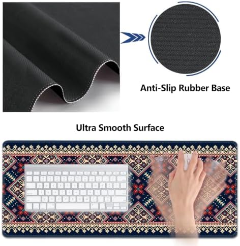 AIMSA Desk Mat Set Bohemian, Large Mouse Pad + Mouse Wrist Rest + Keyboard Wrist Support + Coaster, Navy Blue Gaming Mouse Pad Combo for Home Office - Image 6