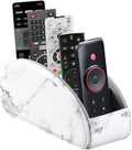Arnice PU Leather Remote Holder, Arc Shape Caddy Desktop Organizer with 5 Spaces for TV, DVD Remotes, Media Controllers, Pen, Pencil, Office Supplies (White) by Arniche