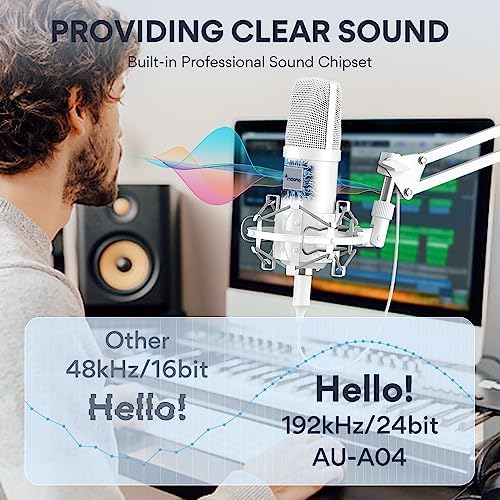 MAONO A04 White USB Microphone, 192kHz/24Bit Condenser Mic for PC Podcast - Image 2
