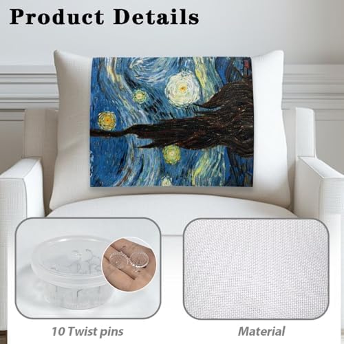 Famous Starry Night Print 2/Set Recliner Headrest Protector 26x16 Inch - Durable Polyester Cover, Water-Resistant & Breathable with Anti-Slip Base, Easy-Install Includes Nails - Image 4