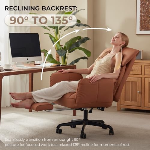 Dowinx Cross Legged Office Chair with Pivoting Armrests,Criss Cross Chair with Pocket Spring Seat & Back,Reclining Computer Gaming Chair with Footrest and Metal Base (Brown) - Image 6