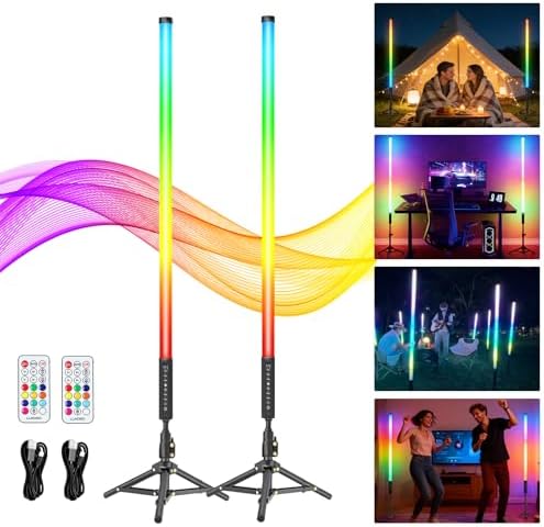 2 Pack 3ft RGB Tube Light Portable 5000mAh Battery Powered LED Light Stick with Stand, Music Sync, Ambient Lighting for Video Studio Photography DJ Bar Stage Club Party Wedding Gaming Rooms by Lookmein