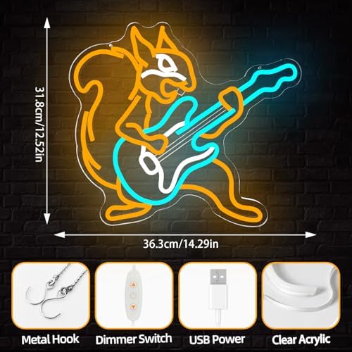 Squirrel Guitar Neon Sign Dimmable Squirrel Playing An Electric Guitar Led Sign Live Music Neon Lights for Wall Decor Anime Light Up Sign for Bar Music Studio - Image 5
