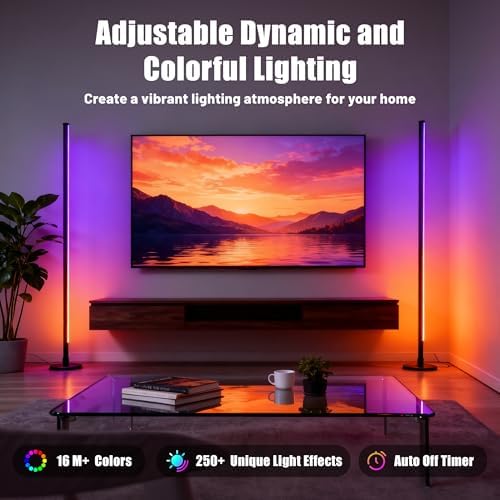 Led Corner Lamp – Bonus RGB TV Backlight – RGBIC Corner Floor Lamp with 16M+ Colors, 300+ Effects, Music Sync, 5V/2A Adapter, Perfect Ambient Lighting for Living Room, Bedroom & Gaming Setup - Image 3
