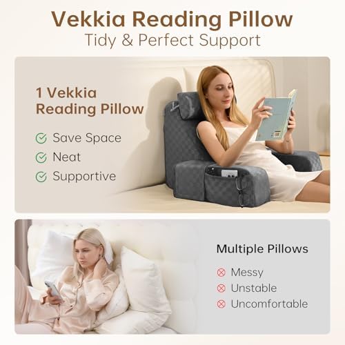 Vekkia 19'' Reading Pillow for Adults with XL Side Pockets, Adjustable Arms - Image 3