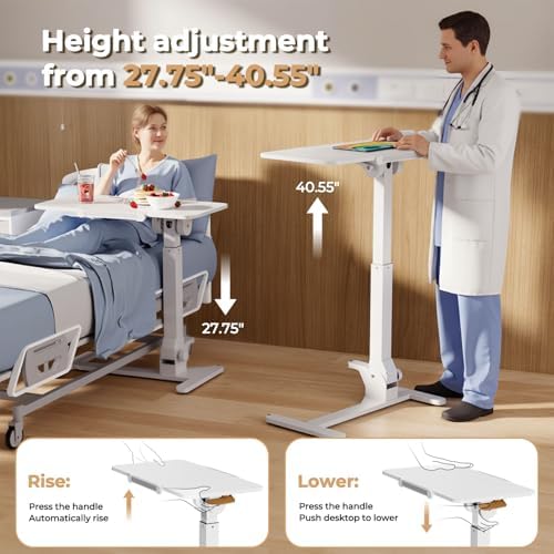 JOY worker Foldable Mobile Standing Desk, 180° Tilt Overbed Bedside Table - Image 4