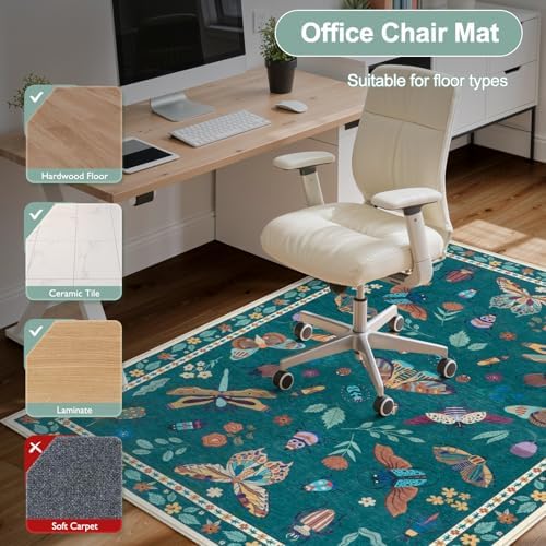 Anidaroel 48"x60" Office Chair Mat for Hardwood Floor/Tile, Anti-Slip Desk Rug for Offices, Insect Print Dark Green Office Rugs for Rolling Chairs, Low Plie Gaming Chair Mat for Hardwood - Image 5