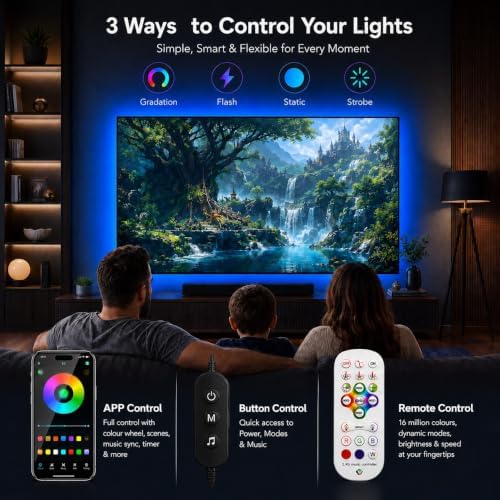 MORIACC 19.68ft LED Lights for TV, RGB TV LED Backlight for 55-85 Inch TVs, Music Sync Strip Lights Behind TV, APP & Remote Control, USB Powered for Bedroom Gaming Home Theater - Image 4