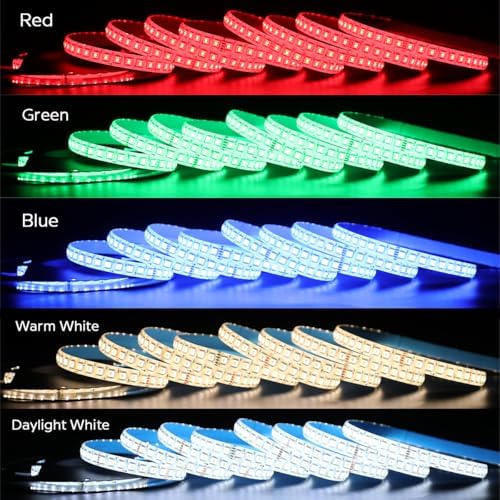 IP65 Waterproof RGBCCT LED Strip, 24V 5m 16.4ft 5050 560 LEDs 12mm Width Flex Cut to Length Dimmable RGBWW LED Strip Light for Damp Environment (IP65 Splashproof 12mm Width) - Image 4