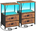 LOAKEKEL Nightstands Set of 2, LED Night Stand with Charging Station by LOAKEKEL