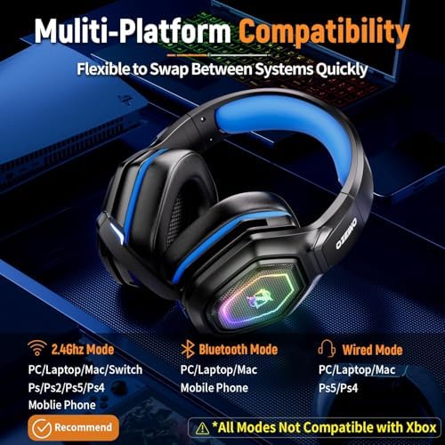 Ozeino 2.4GHz Gaming Headset Wireless with Flip Mic for Ps5, Ps4, PC, Gaming Headphones with RGB Light, 40Hr Battery Bluetooth Headset for Laptop, Mobile, Mac - Image 5
