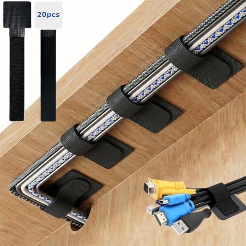 Topesct Pack of 20 Cable Management Desk 15 cm Medium Cable Holder Self-Adhesive Cable Hide Cable Guide Cable Organiser for TV PC Desktop Fairy Lights by TOPESCT