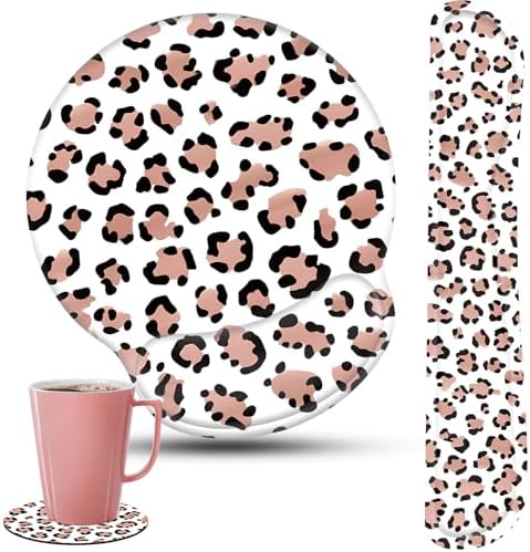 Keyboard Wrist Rest and Mouse Pad Wrist Support Set with Coasters,Ergonomic Gaming Mousepad for Home Office Working Studying Easy Typing & Pain Relief,Leopard Print by CICPLKSE