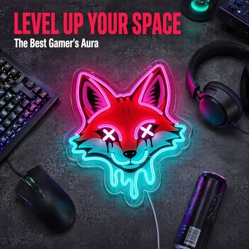 Cyberpunk Fox Neon Sign, Pink & Ice Blue LED Light for Wall Decor - Image 7