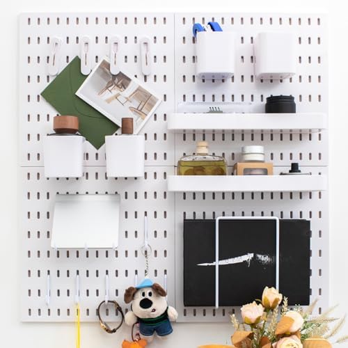Wall-Mounted Pegboard Kit, 25.2" x 25.2" Organizer Panel – Large, Cost-Effective & Nail-Free Installation White by RIVTUNTOOLS