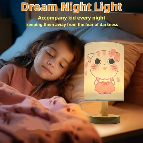 Pink Kitty Kids Table Lamp for Bedroom Girls Bedside Lamps 3 Colors Dimmable Nightstand Cat Night Light with Cartoon lampshade Desk Lamp for Girls Boys Room Nursery Decor,Kitty Gifts for Girl - Image 4
