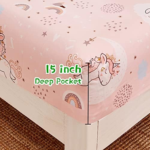 JSD Pink Unicorn Rainbow Kids Twin Sheet Set for Girls 3 Piece - Image 4